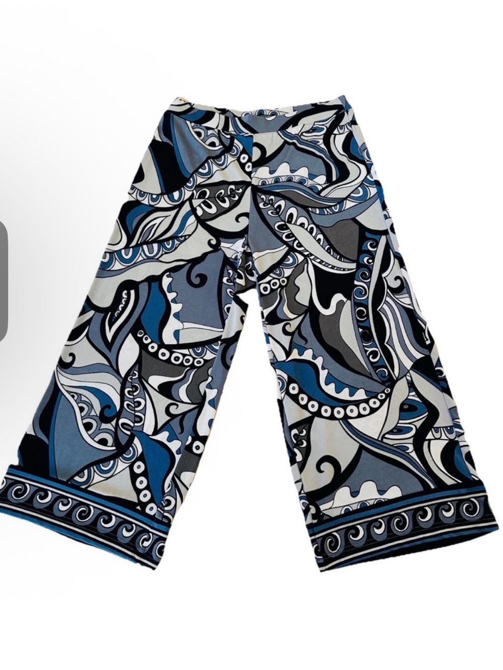Chico's Traveler’s NWT Blue, Black & White Abstract Wide Leg Palazzo Pants